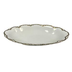 Vintage 1929 Pope-Gosser Sepia Gold Trimmed Ceramic China Small Oval Butter Dish